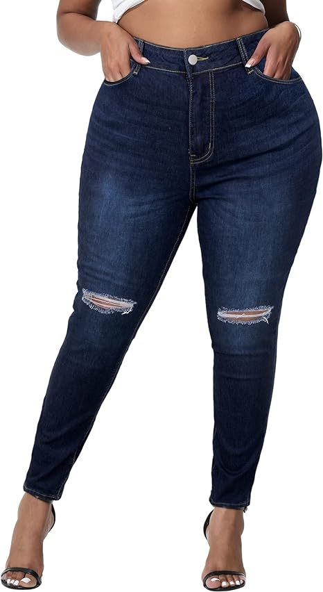 Womens Plus Size Skinny Jeans Stretchy High Waisted Ankle Jean - Main View