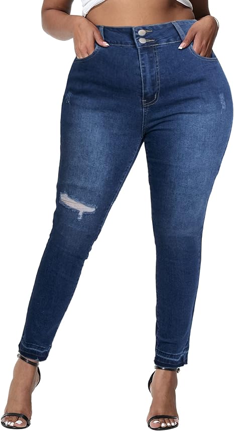 Womens Plus Size Skinny Jeans Stretchy High Waisted Ankle Jean - Main View