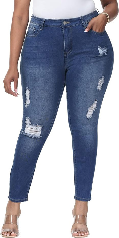 Womens Plus Size Skinny Jeans Stretchy High Waisted Ankle Jean - Main View
