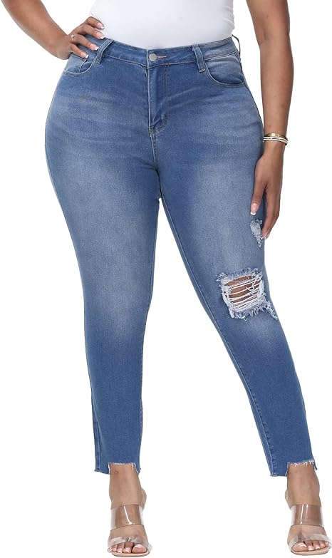 Womens Plus Size Skinny Jeans Stretchy High Waisted Ankle Jean - Main View