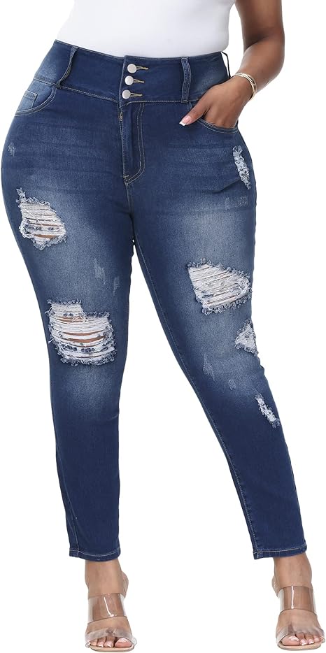 Womens Plus Size Skinny Jeans Stretchy High Waisted Ankle Jean - Main View