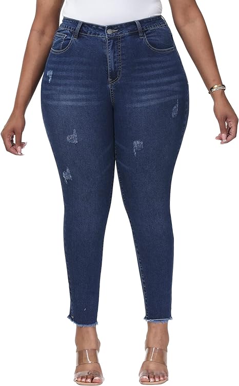 Womens Plus Size Skinny Jeans Stretchy High Waisted Ankle Jean - Main View