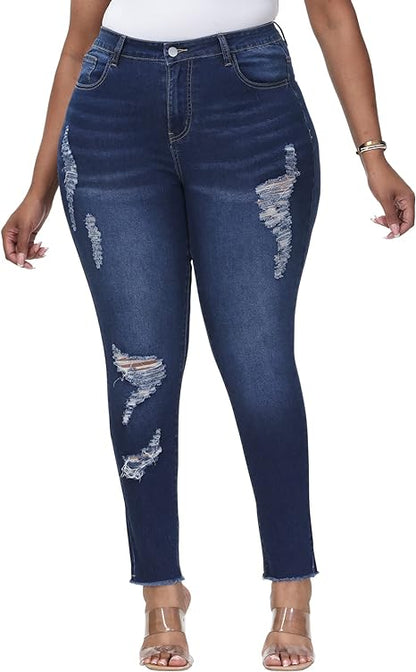 Womens Plus Size Skinny Jeans Stretchy High Waisted Ankle Jean - Main View