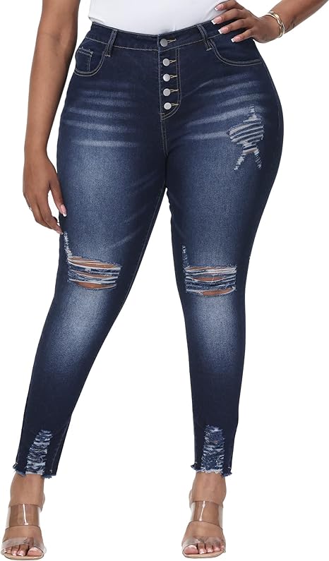 Womens Plus Size Skinny Jeans Stretchy High Waisted Ankle Jean - Main View