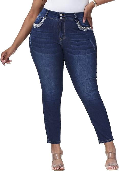 Womens Plus Size Skinny Jeans Stretchy High Waisted Ankle Jean - Main View
