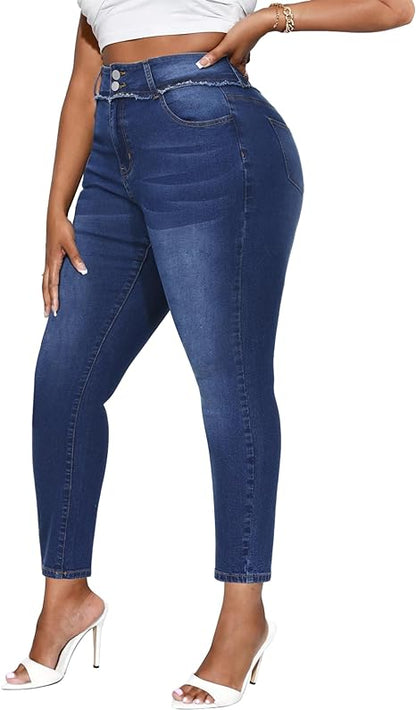 Womens Plus Size Skinny Jeans Stretchy High Waisted Ankle Jean - Main View