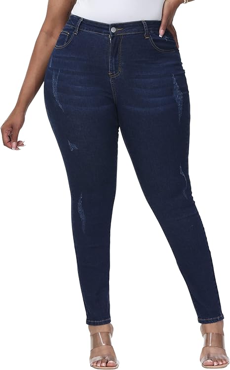 Womens Plus Size Skinny Jeans Stretchy High Waisted Ankle Jean - Main View