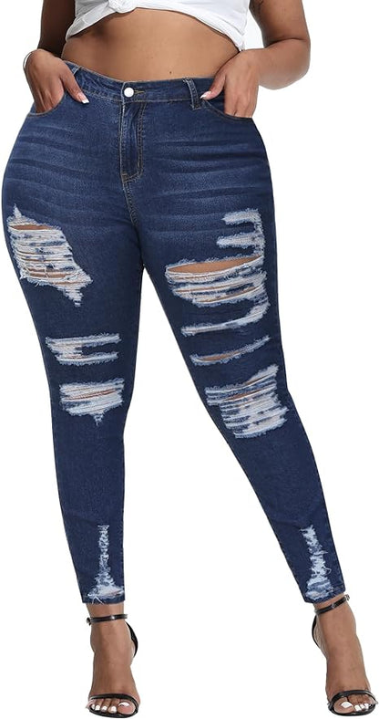 Womens Plus Size Skinny Jeans Stretchy High Waisted Ankle Jean - Main View