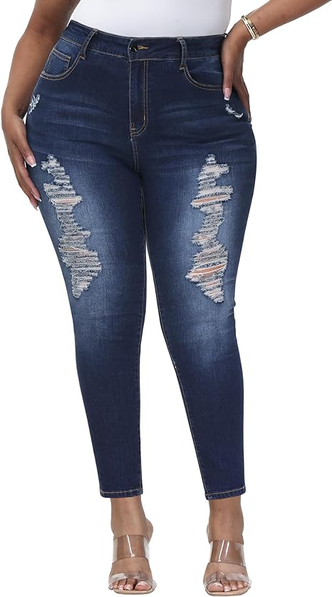 Womens Plus Size Skinny Jeans Stretchy High Waisted Ankle Jean - Main View