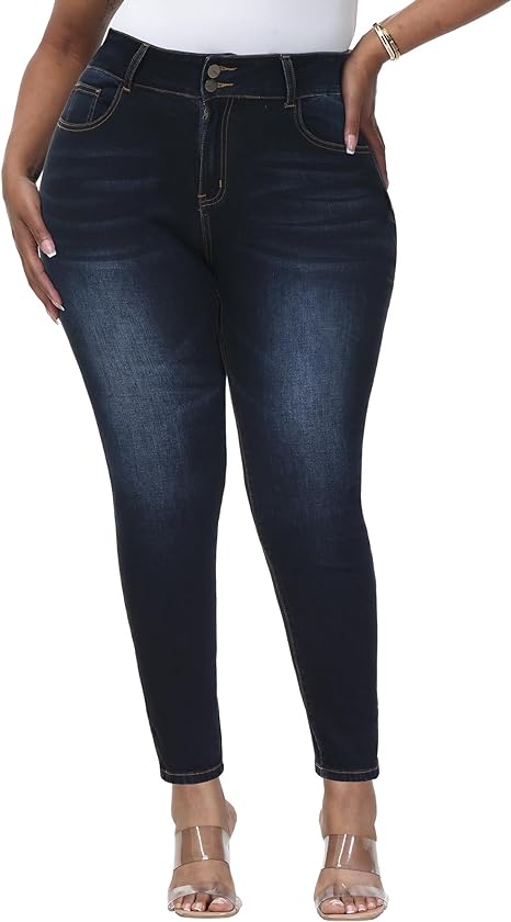 Womens Plus Size Skinny Jeans Stretchy High Waisted Classic Ankle Jean - Main View