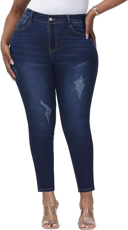 Womens Plus Size Skinny Jeans Stretchy High Waisted Ankle Jean - Main View