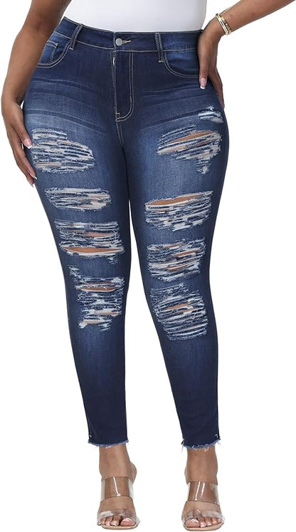 Womens Plus Size Skinny Jeans Stretchy High Waisted Ankle Jean - Main View