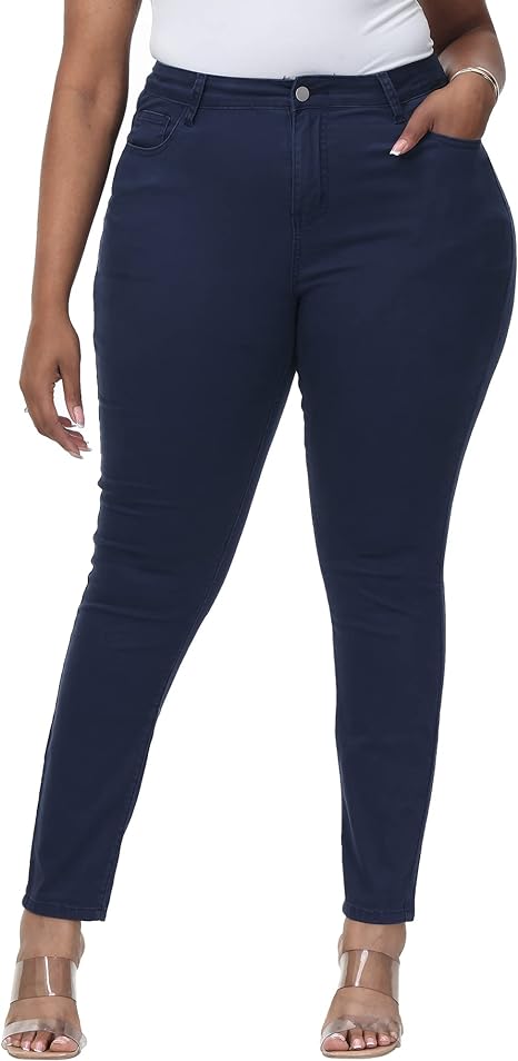 Womens Plus Size Skinny Tapered Pants Comfy Stretch High Waist Ankle Jean - Main View