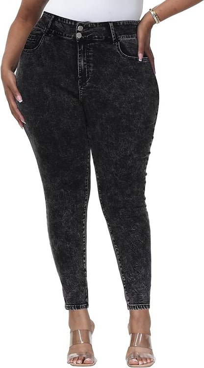 Womens Plus Size Skinny Jeans Stretchy High Waisted Classic Ankle Jean - Main View