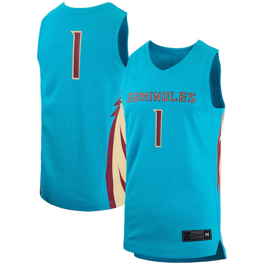 #1 F.State Seminoles Team Alternate Replica Basketball Jersey Turquoise Stitched American College Jerseys - Main View