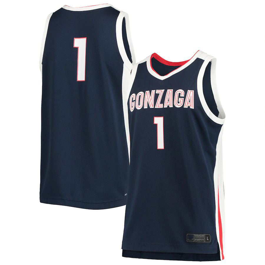 #1 Gonzaga Bulldogs Replica Basketball Jersey Navy Stitched American College Jerseys - Main View