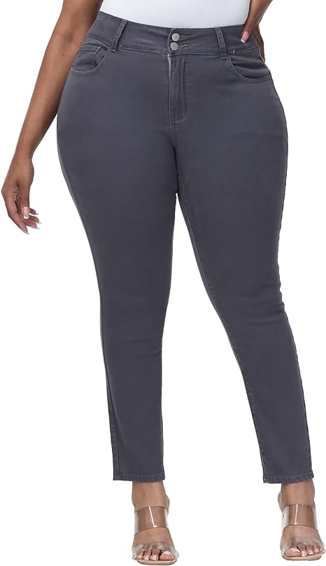 Womens Plus Size Skinny Tapered Pants Comfy Stretch High Waist Ankle Jean - Main View