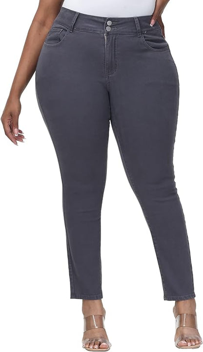 Womens Plus Size Skinny Tapered Pants Comfy Stretch High Waist Ankle Jean - Main View