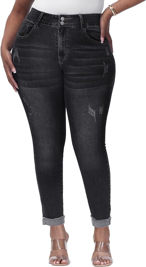 Womens Plus Size Skinny Jeans Stretchy High Waisted Ankle Jean - Main View