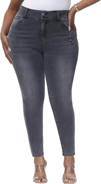 Womens Plus Size Skinny Jeans Stretchy High Waisted Classic Ankle Jean - Main View
