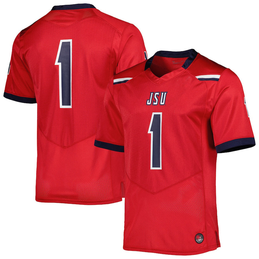 #1 J.State Tigers Under Armour Team Wordmark Replica Football Jersey  Red Stitched American College Jerseys - Main View
