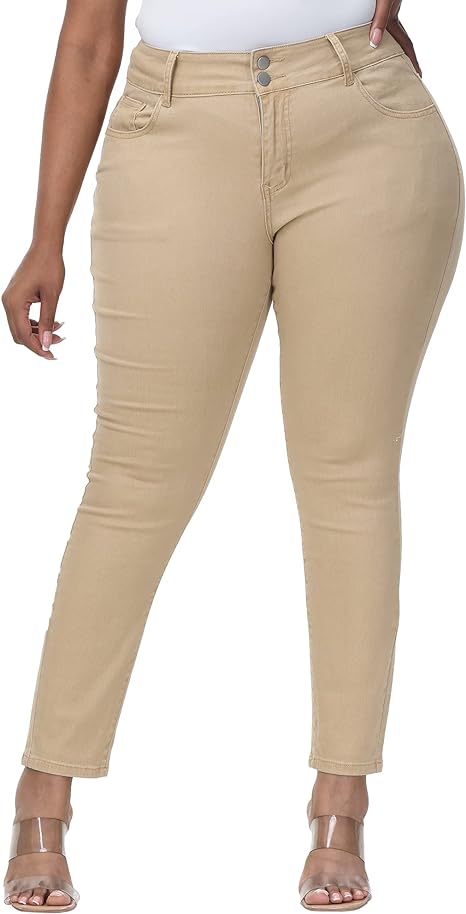 Womens Plus Size Skinny Tapered Pants Comfy Stretch High Waist Ankle Jean - Main View