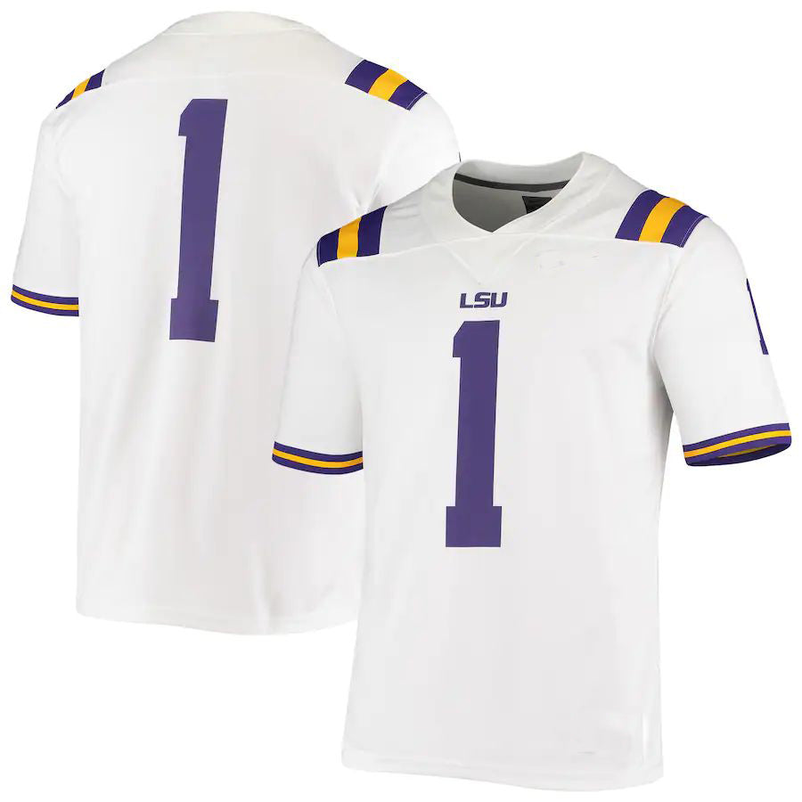 #1 L.Tigers Game Jersey  White Football Jersey Stitched American College Jerseys - Main View
