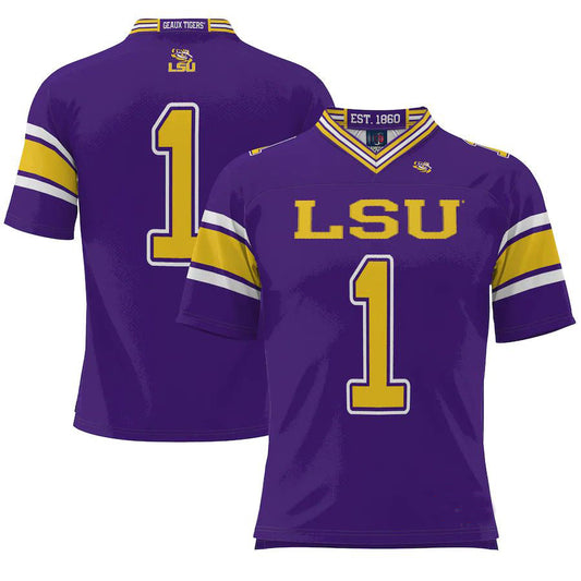 #1 L.Tigers ProSphere Endzone Football Jersey Purple Stitched American College Jerseys - Main View
