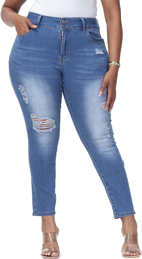 Womens Plus Size Skinny Jeans Stretchy High Waisted Ankle Jean - Main View