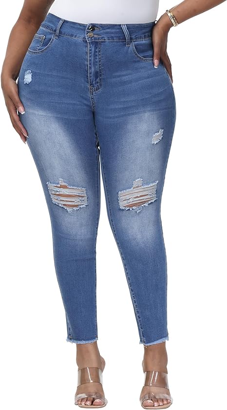 Womens Plus Size Skinny Jeans Stretchy High Waisted Ankle Jean - Main View