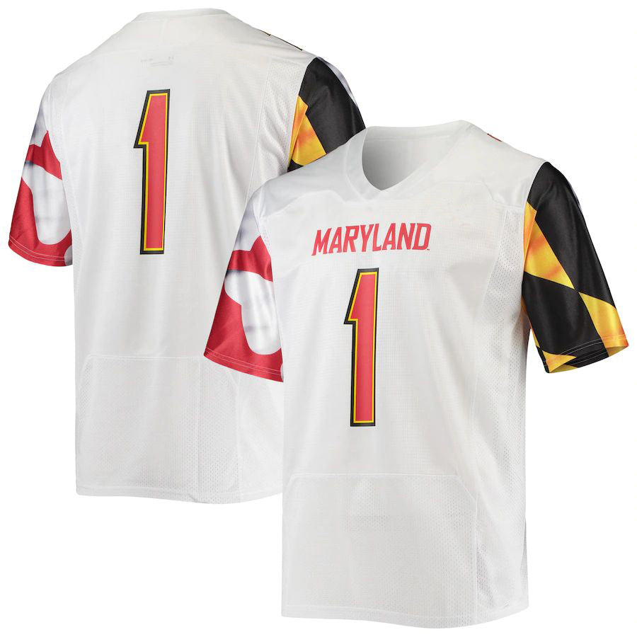 #1 M.Terrapins Under Armour Replica Player Jersey White Football Jersey Stitched American College Jerseys - Main View