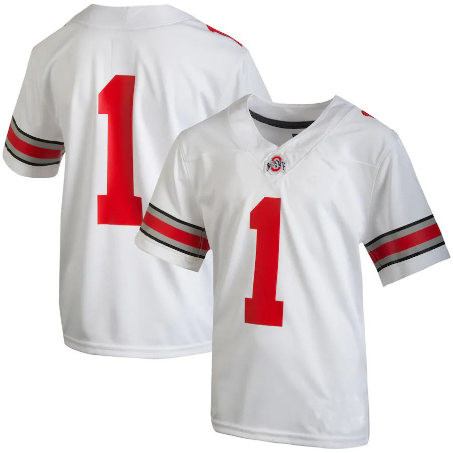 #1 O.State Buckeyes Team Replica Football Jersey White Stitched American College Jerseys - Main View