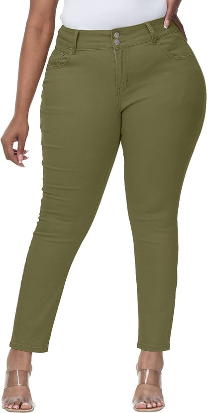 Womens Plus Size Skinny Tapered Pants Comfy Stretch High Waist Ankle Jean - Main View