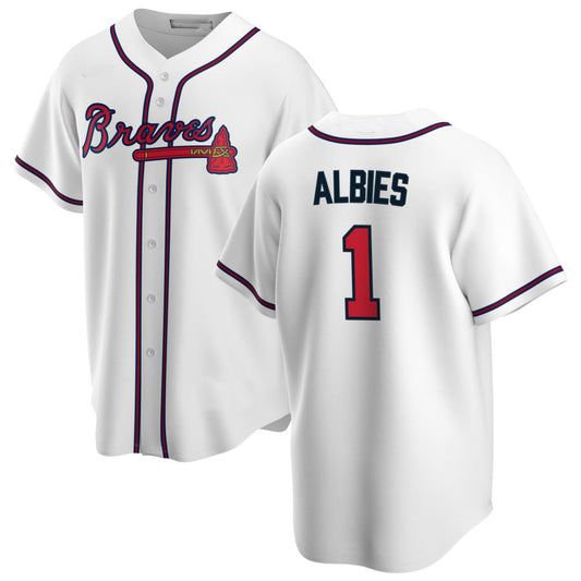 Atlanta Braves #1 Ozzie Albies White Alternate Authentic Player Jersey Stitches Baseball Jerseys - Main View