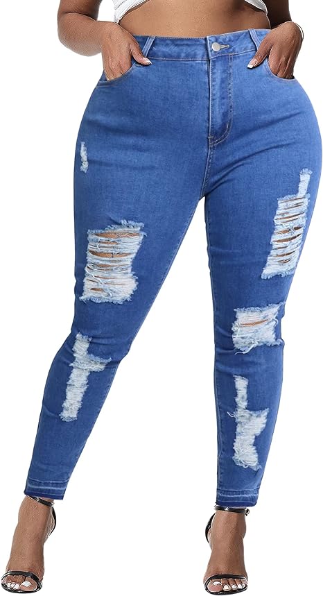 Womens Plus Size Skinny Jeans Stretchy High Waisted Ankle Jean - Main View