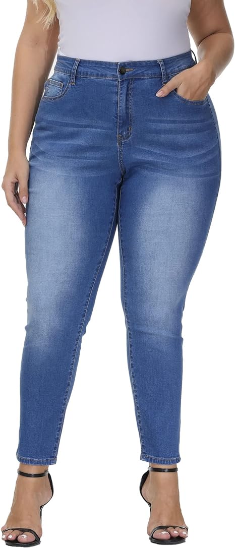 Womens Plus Size Skinny Jeans Stretchy High Waisted Ankle Jean - Main View