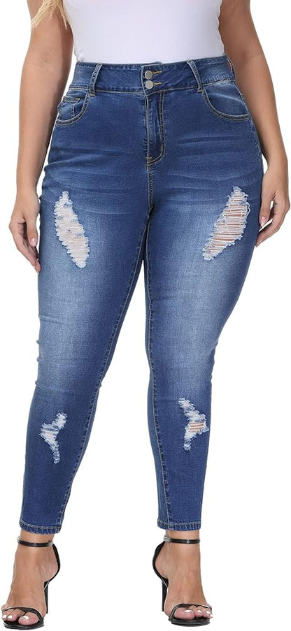 Womens Plus Size Skinny Jeans Stretchy High Waisted Ankle Jean - Main View