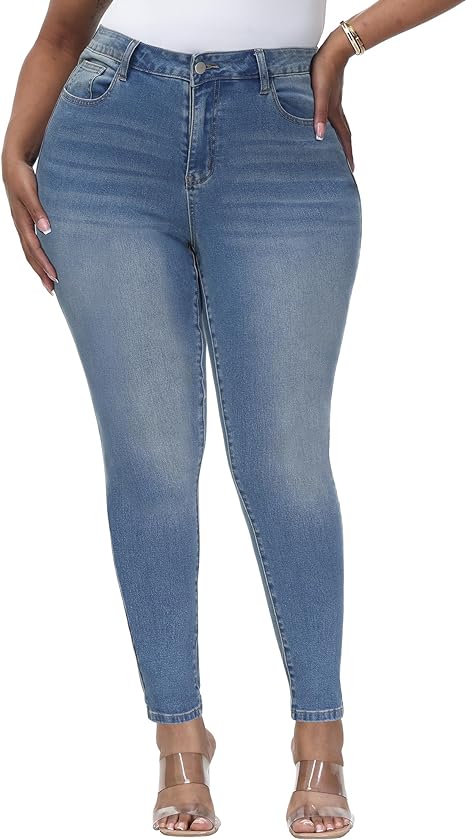 Womens Plus Size Skinny Jeans Stretchy High Waisted Classic Ankle Jean - Main View