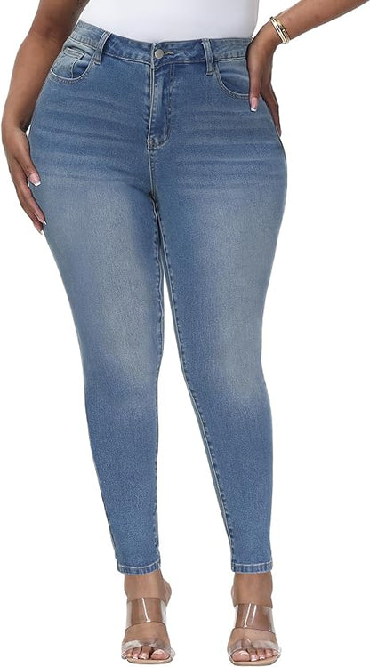 Womens Plus Size Skinny Jeans Stretchy High Waisted Classic Ankle Jean - Main View
