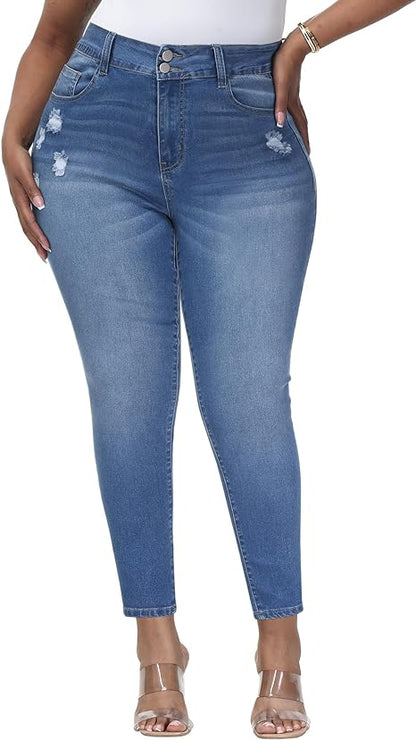 Womens Plus Size Skinny Jeans Stretchy High Waisted Ankle Jean