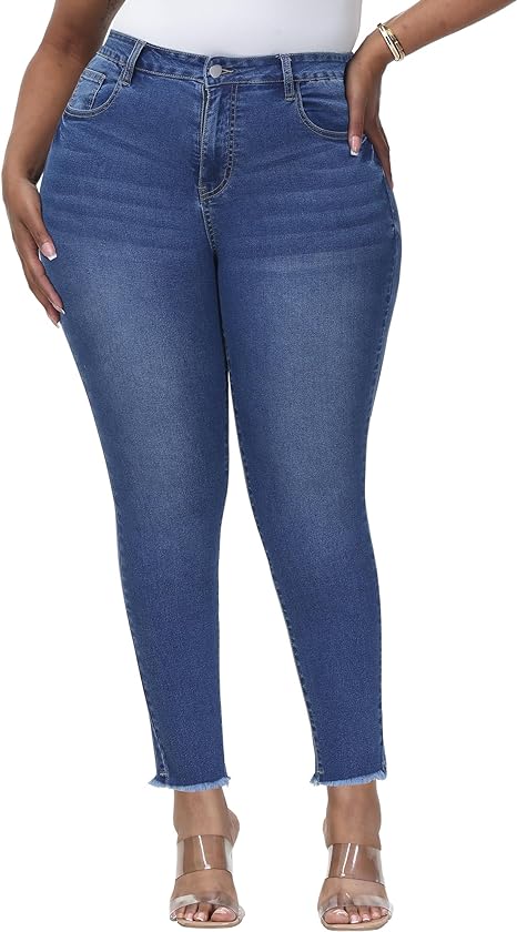 Womens Plus Size Skinny Jeans Stretchy High Waisted Classic Ankle Jean - Main View