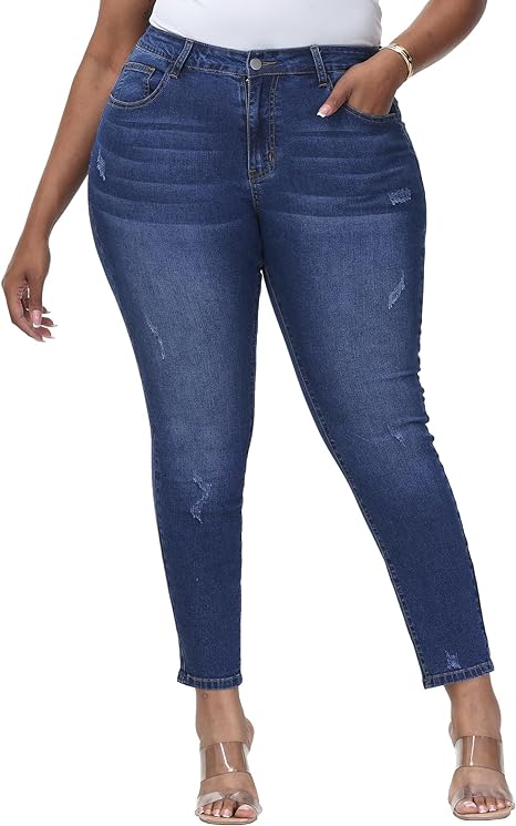 Womens Plus Size Skinny Jeans Stretchy High Waisted Classic Ankle Jean - Main View