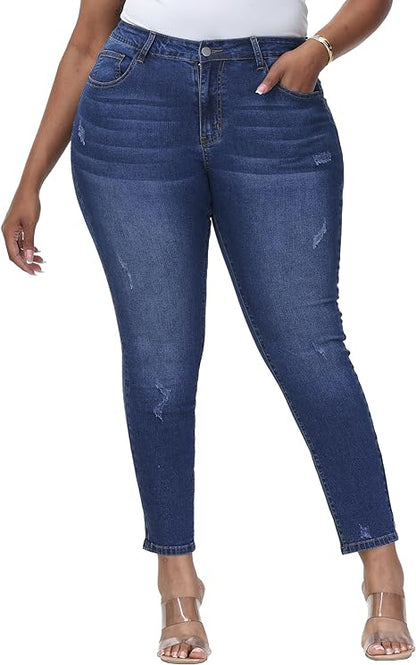 Womens Plus Size Skinny Jeans Stretchy High Waisted Classic Ankle Jean - Main View
