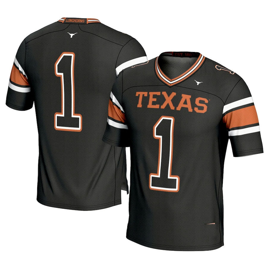 #1 T.Longhorns GameDay Greats Football Jersey - Black American College Jerseys - Main View