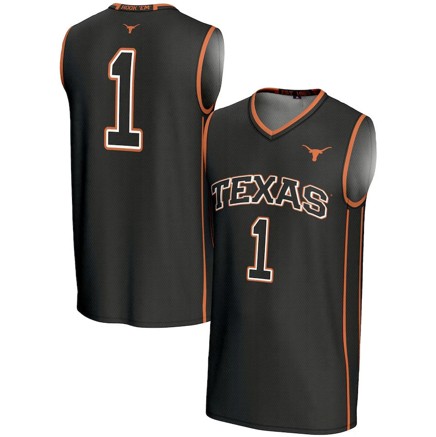 #1 T.Longhorns GameDay Greats Replica Lightweight Basketball Jersey - Black American College Jerseys - Main View