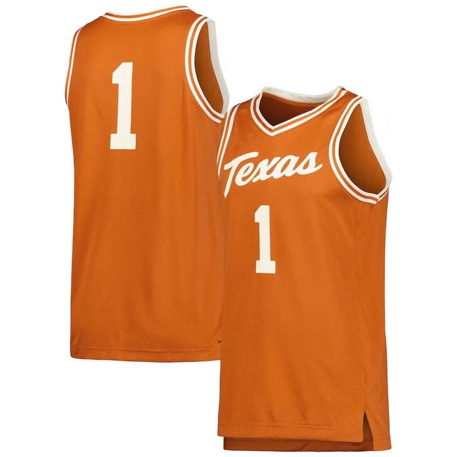 #1 T.Longhorns Retro Replica Basketball Jersey - Cream American College Jerseys - Main View