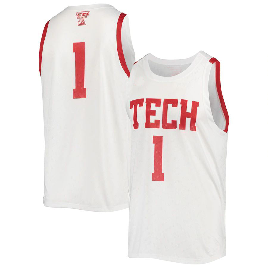 #1 T.Tech Red Raiders Under Armour Alternate Replica Basketball Jersey White Stitched American College Jerseys - Main View
