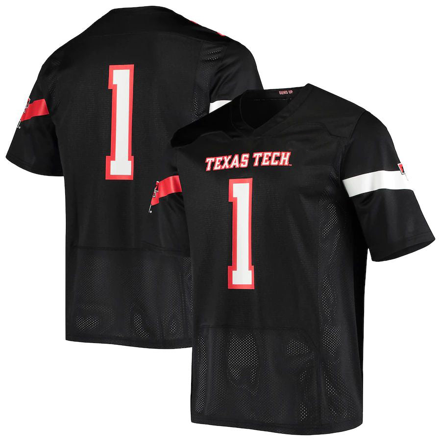 #1 T.Tech Red Raiders Under Armour Logo Replica Football Jersey Black Stitched American College Jerseys - Main View