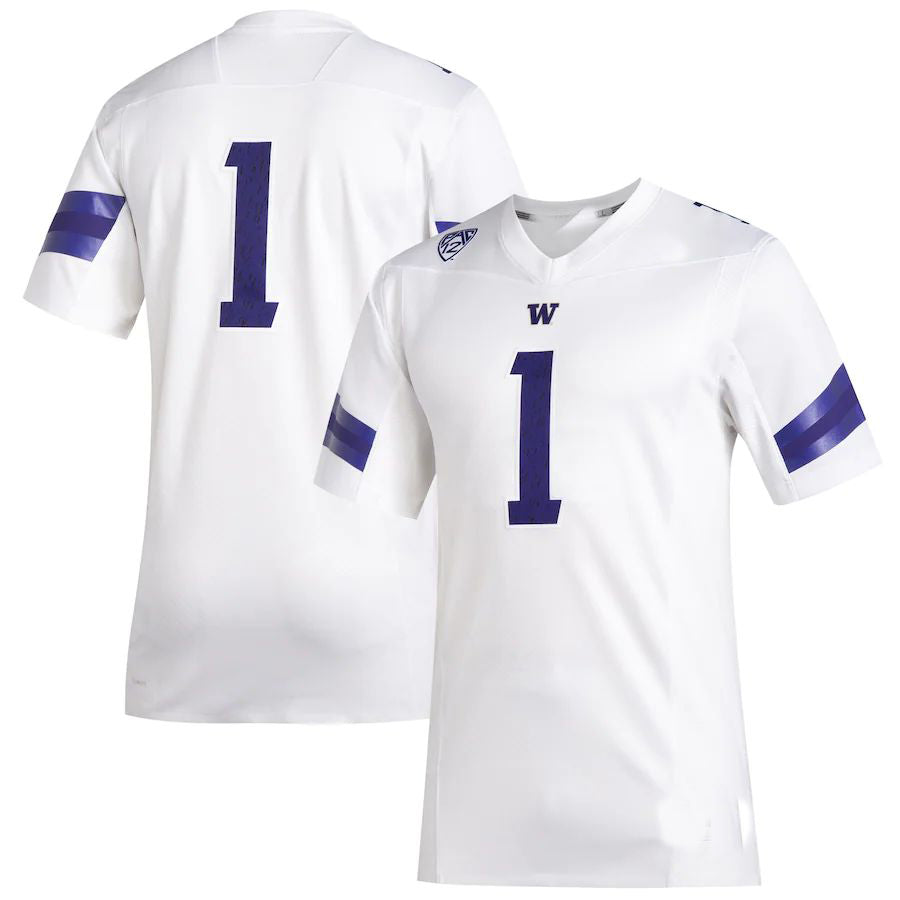 #1 W.Huskies Premier Football Jersey White Stitched American College Jerseys - Main View