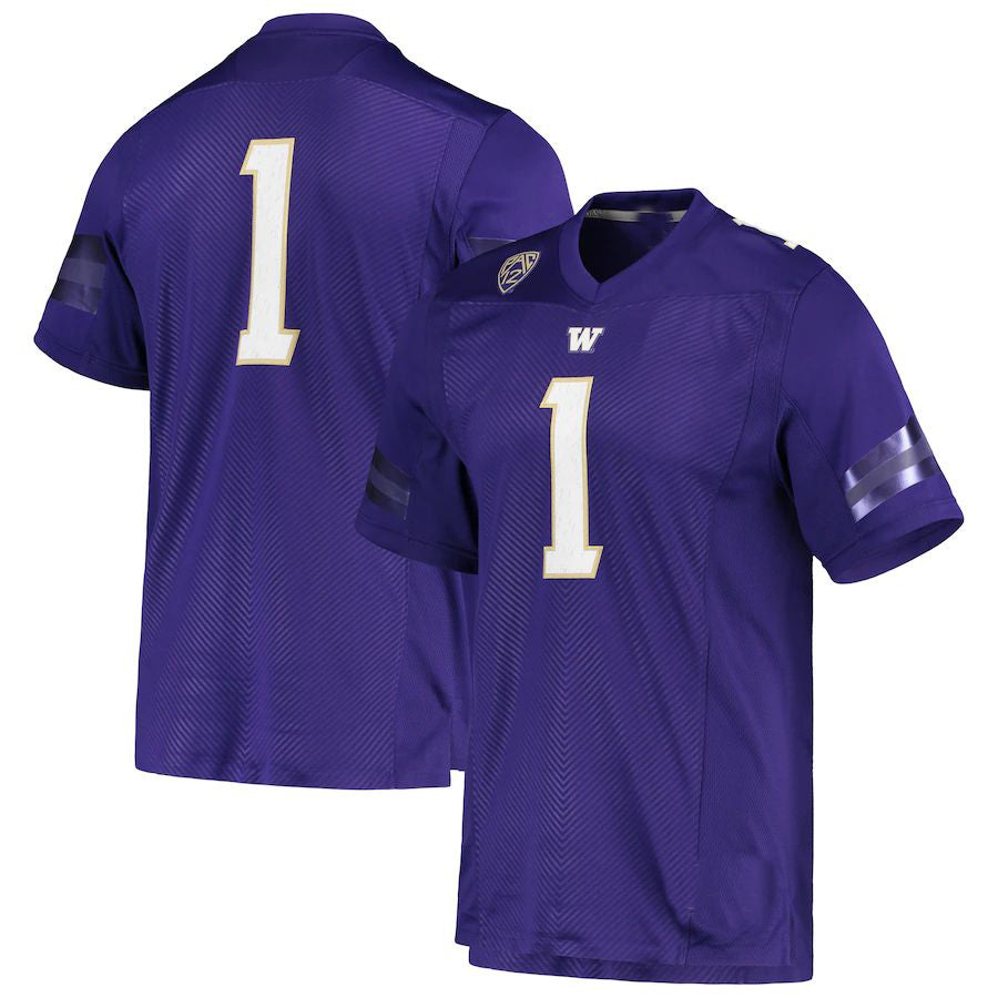 #1 W.Huskies Team Premier Football Jersey Purple Stitched American College Jerseys - Main View